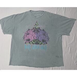 Def Leppard Animal Graphic T-Shirt Green Distressed Rock Band Tee XL